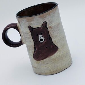Brown Bear Ceramic Pottery Embossed Coffee Mug Grizzly Round Handle Unique